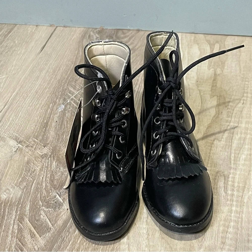 Laredo kids black lace‎ up boots size 8 NWT
